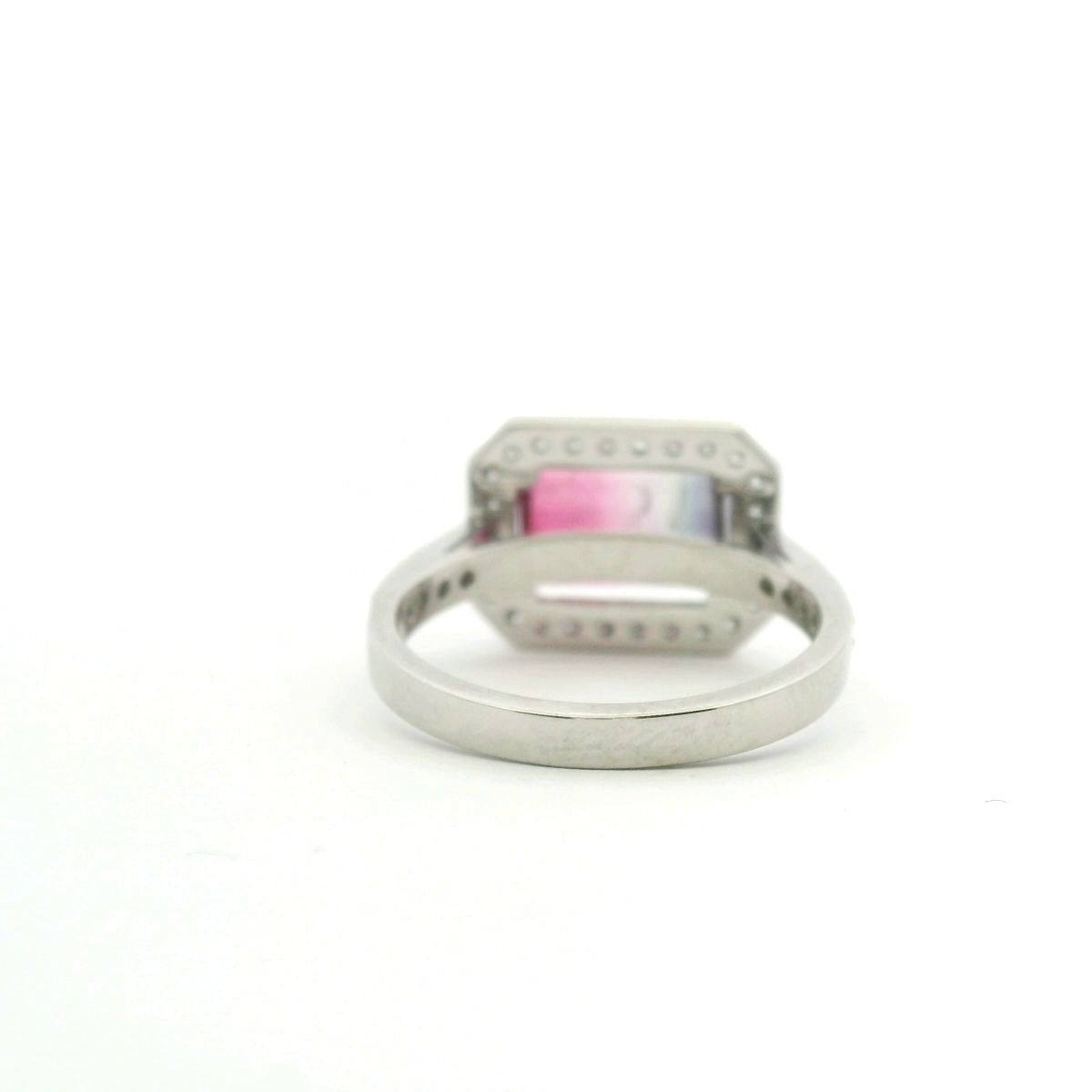 Watermelon Tourmaline & Diamond 18ct White Gold Halo Ring