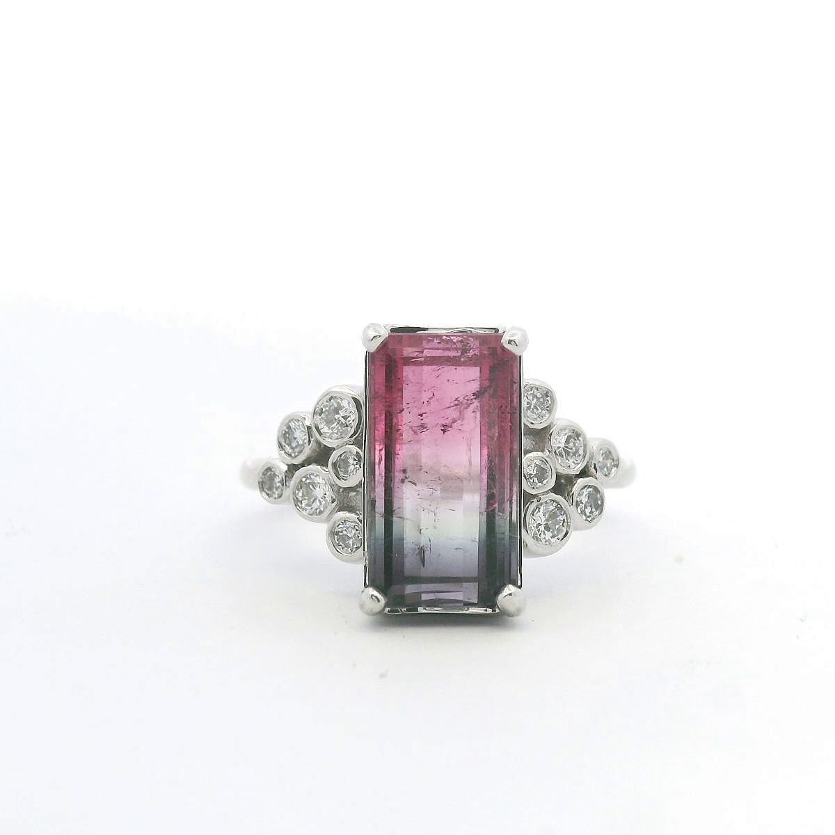 Watermelon Tourmaline & Diamond 18ct White Gold Ring