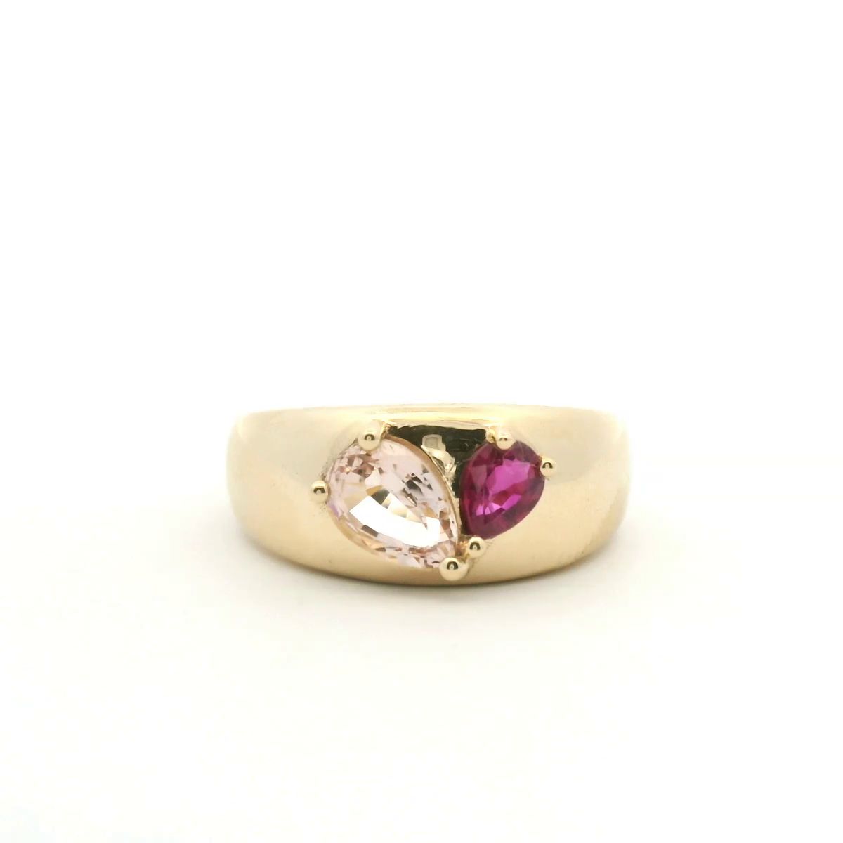 Ruby & Morganite 9ct Yellow Gold Love Dome Ring