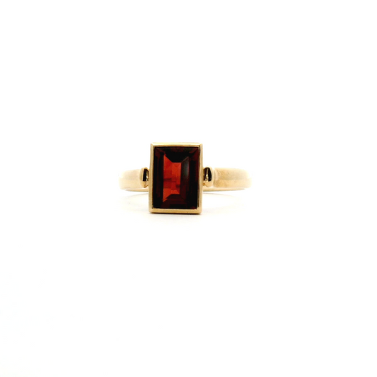 Garnet 9ct Yellow Gold Bezel Set Ring