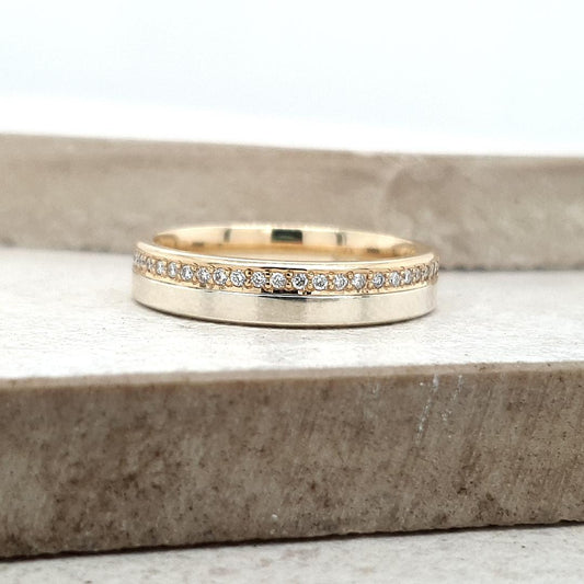 9ct Two-Tone Yellow & White Gold Flat Soldered Diamond Band Ring
