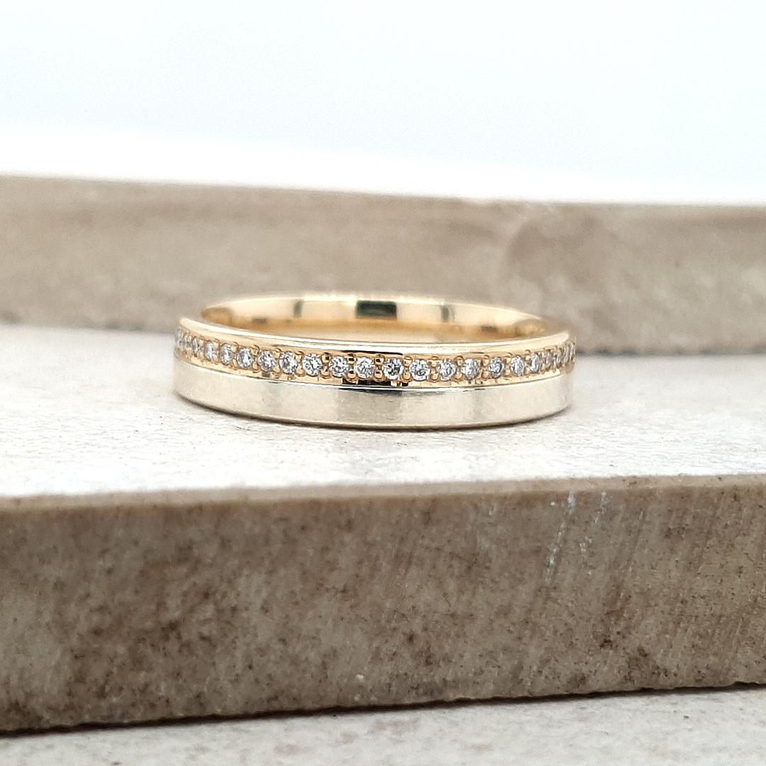 9ct Two-Tone Yellow & White Gold Flat Soldered Diamond Band Ring