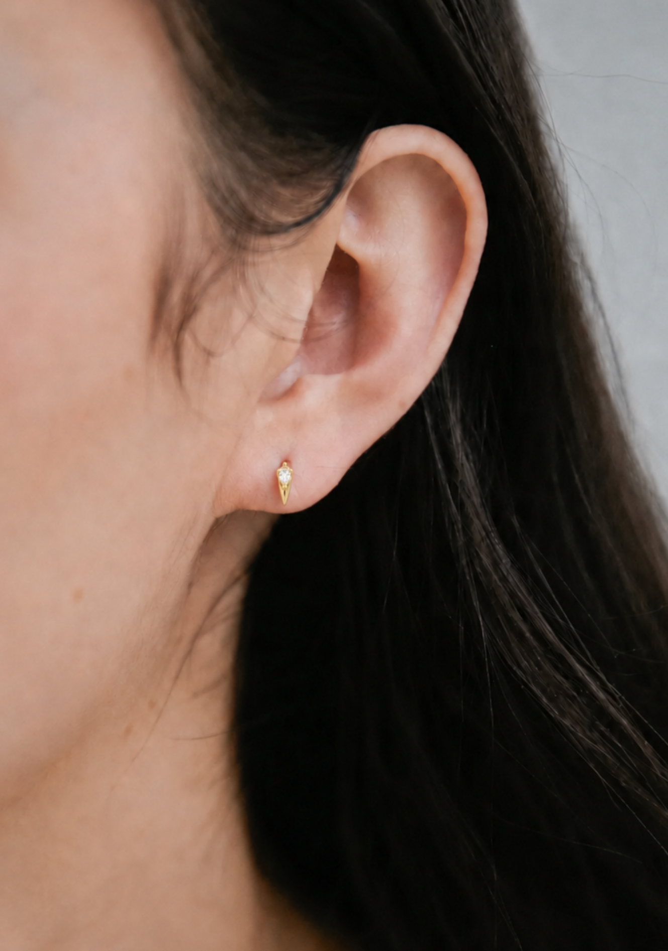 14ct Yellow Gold White Sapphire Spike Stud Earrings