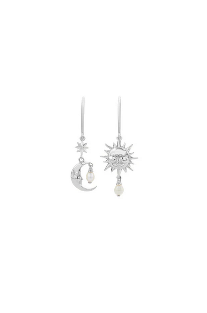 Karen Walker Sterling Silver Sun & Moon Earrings with 2x5mm Teardrop Freshwater Pearl Earrings