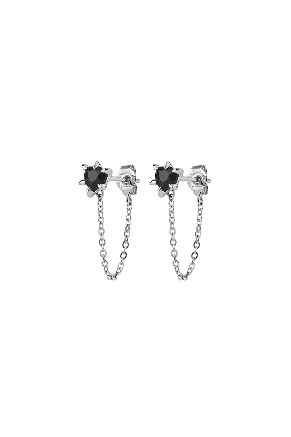 Karen Walker Sterling Silver Cupid's Heart and Chain Black Onyx Stud Earrings