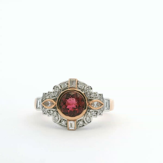 Tourmaline & Diamond 9k Rose Gold Vintage Style Ring