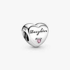 Pandora Sterling Silver Inscribed Daughter Heart Charm w Pink CZ 791726pcz