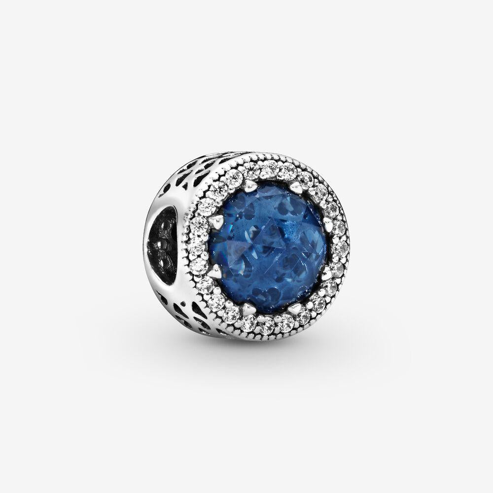 Pandora Sterling Silver Moonlight Blue Radiant Hearts Openwork Charm w Moonlight Blue Crystals & Clear CZ 791725nmb