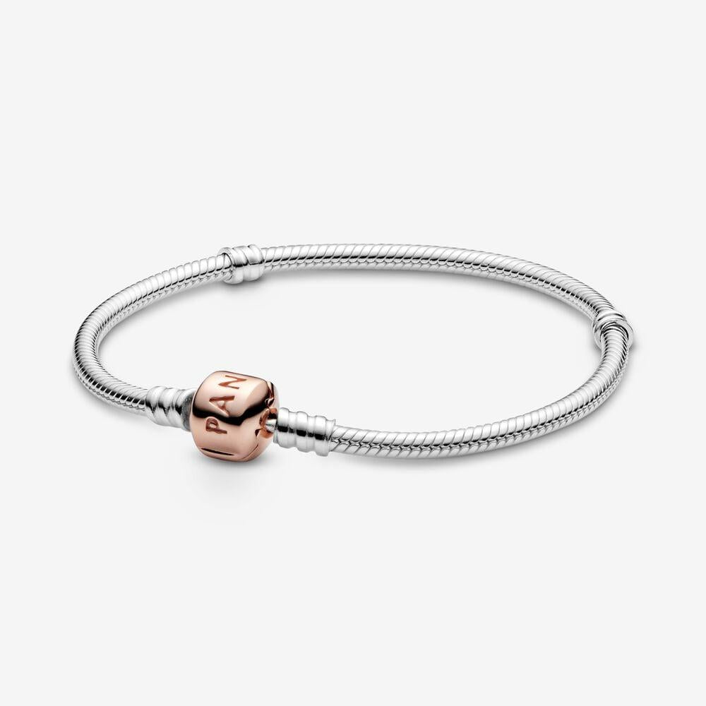 Pandora Sterling Silver Moments Bracelet with Pandora 14ct Rose Gold Plated Clasp 580702