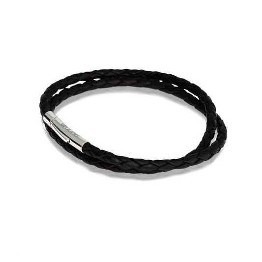 Evolve Black Leather Double Twist Bracelet
