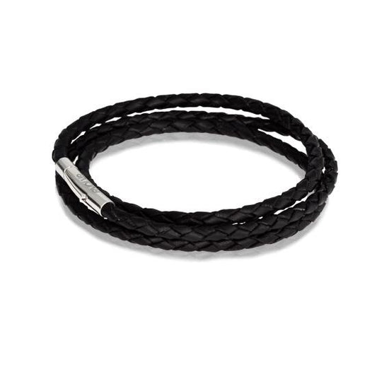 Evolve Black Leather Triple Twist Bracelet