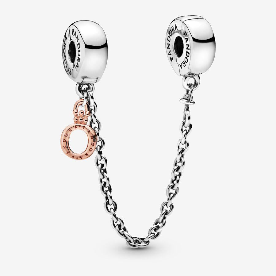 Pandora Sterling Silver & 14ct Rose Gold Plated Dangling Crown Safety Chain 78831305