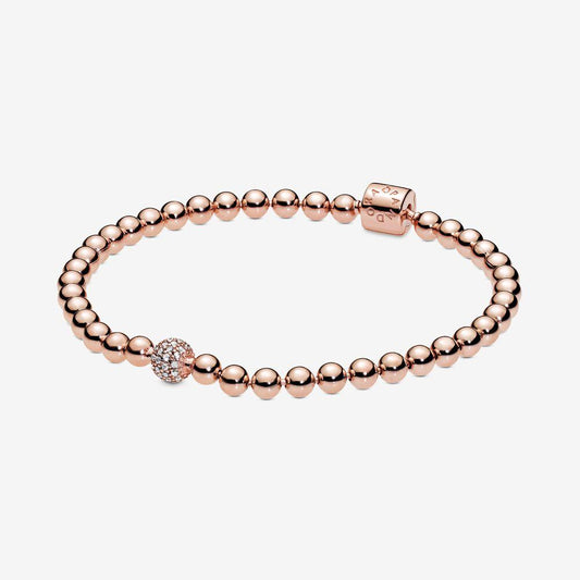 Pandora 14ct Rose Gold Plated Beads and Pave Bracelet 588342cz
