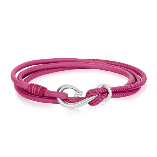 Evolve Fushia Pink Leather Travel Wrap Bracelet