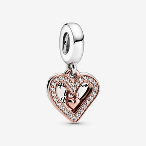 Pandora 14ct Rose Gold Plated CZ Sparkling Freehand Hearts Hanging Charm 788693c01