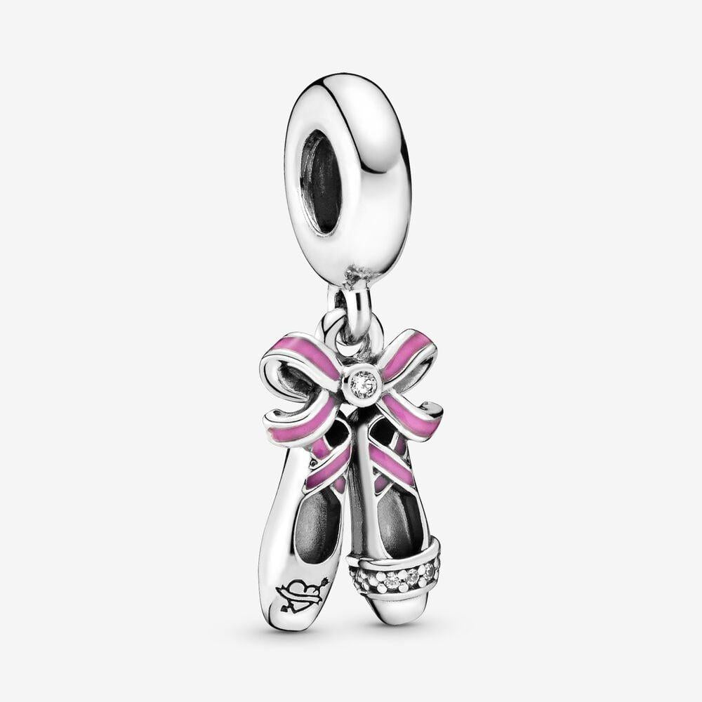 Pandora Sterling Silver Punk Ballerina Shoes Hanging Charm w Clear CZ & Pink Enamel 798339cz