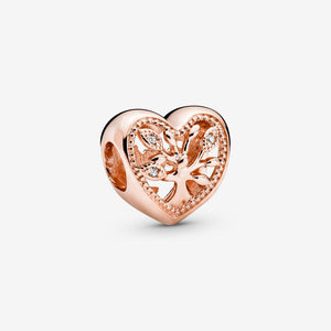 Pandora 14ct Rose Gold Plated CZ Family Tree Heart Openwork Charm 788826c01