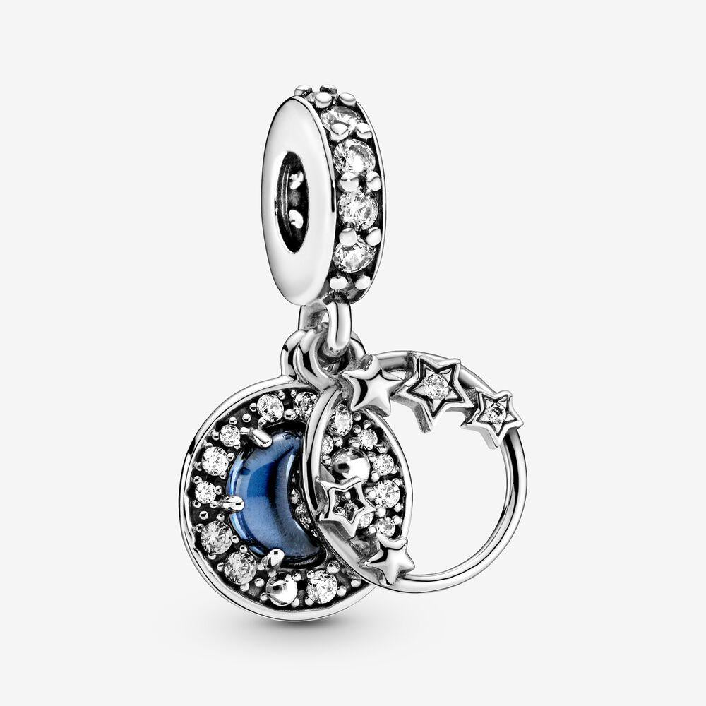 Pandora Sterling Silver Star & Moon Dangle Charm with Skylight Crystal 799216c01