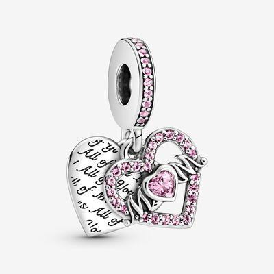Pandora Sterling Silver Mum Heart with Pink Cubic Zirconia Dangle Charm 799402c01