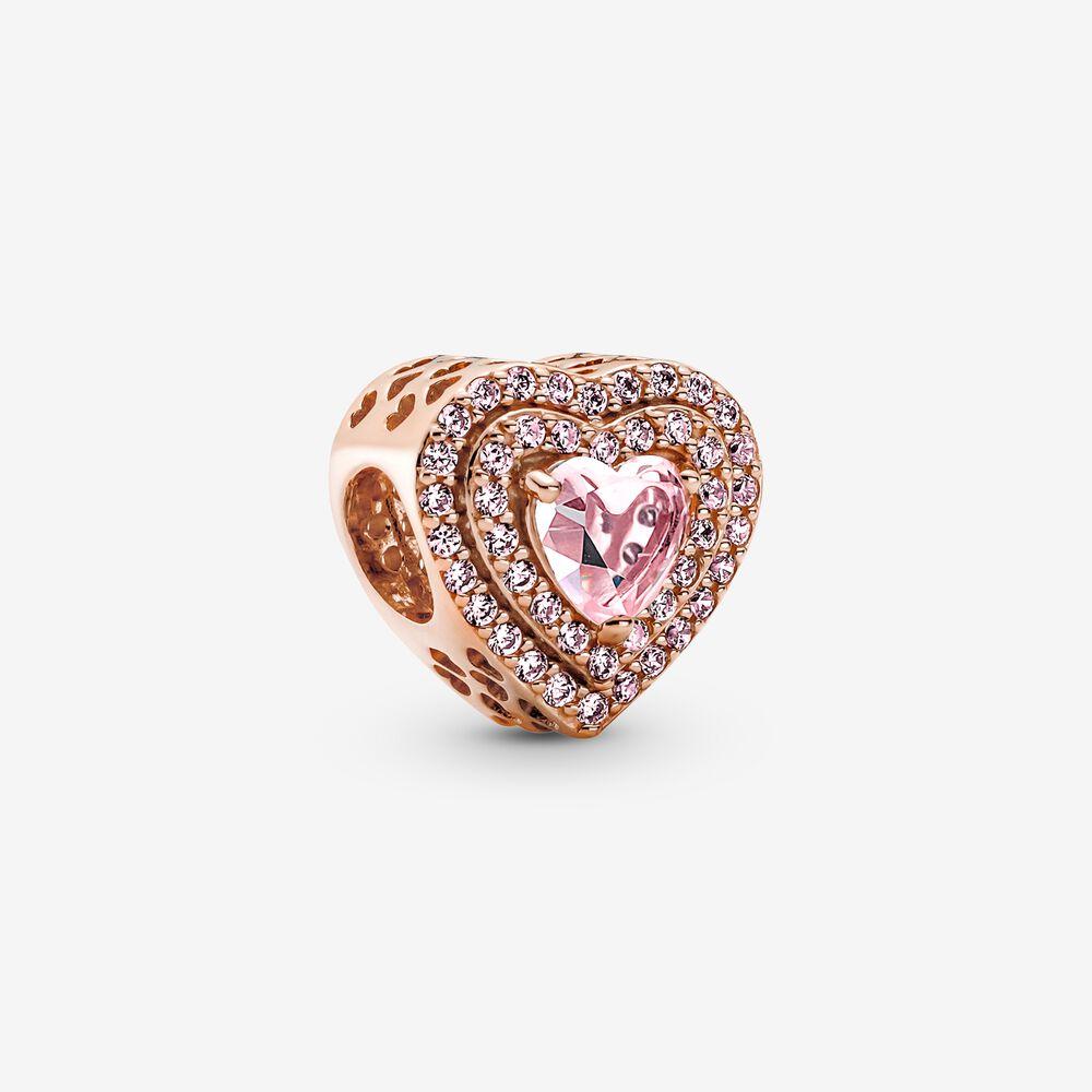 Pandora 14ct Rose Gold Plated Sparkling Levelled Heart Charm with Orchid Pink Crystals 789218c01