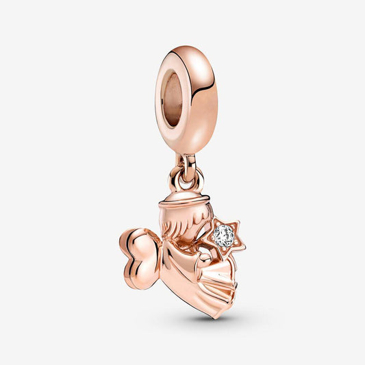 Pandora 14ct Rose Gold Plated Heart Winged Angel Dangle Charm with Clear CZ 789650c01