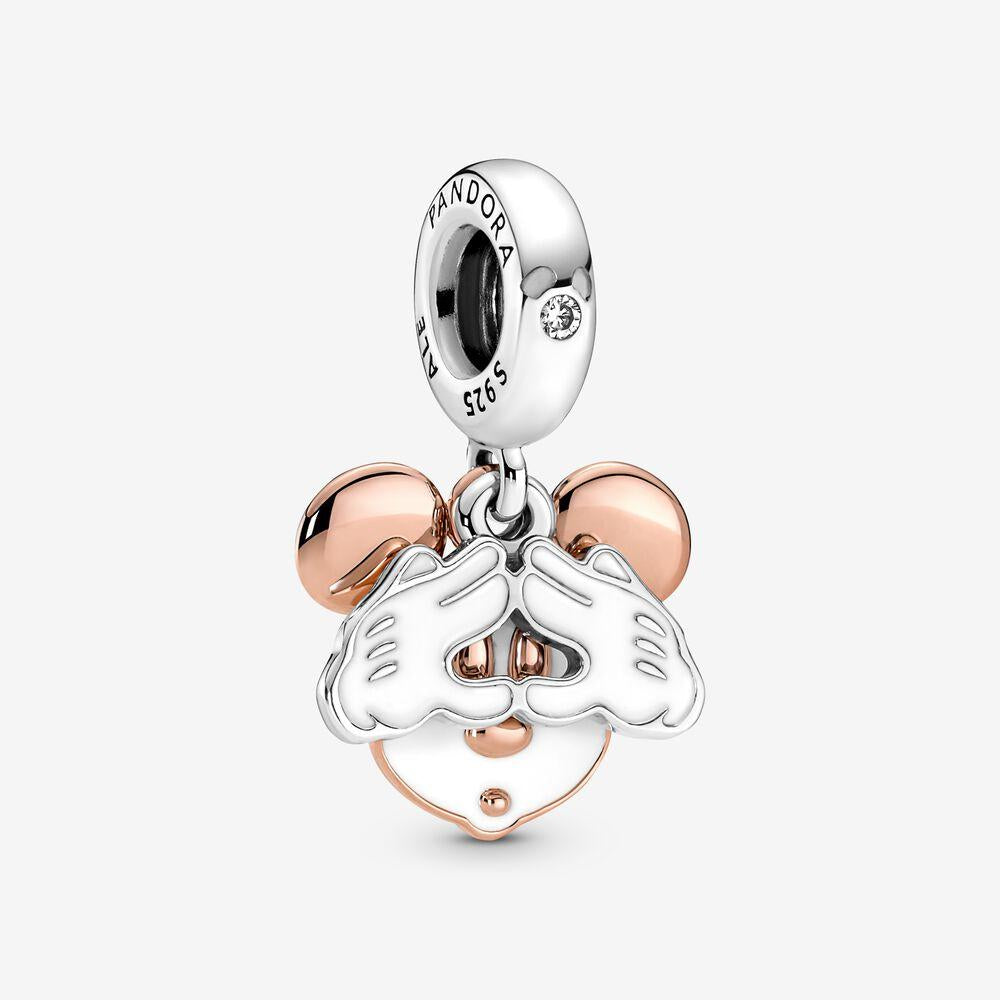 Pandora Sterling Silver & 14ct Rose Gold Plated Disney Mickey Mouse "Be Yourself" Double Dangle Charm 780112c01