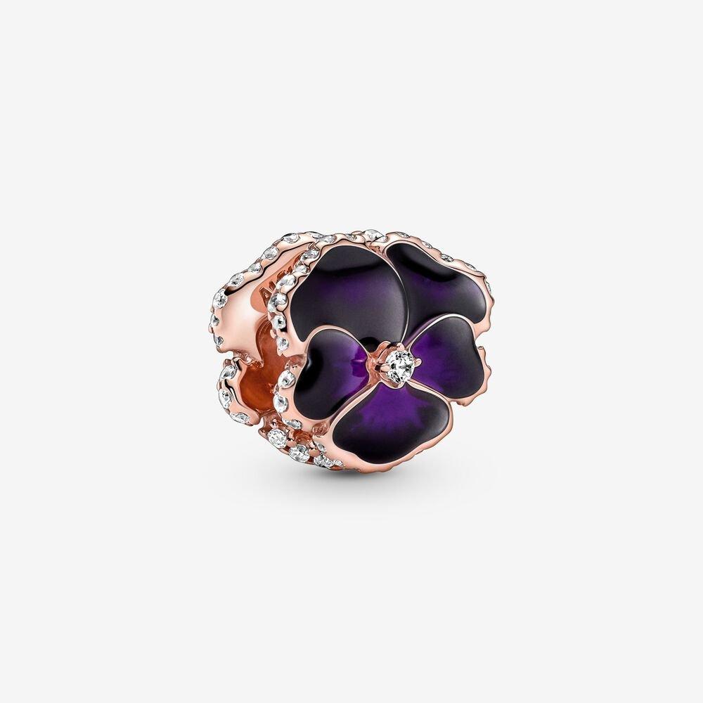 Pandora 14ct Rose Gold Plated Pansy Charm with Purple Enamel and Clear CZ 780777c01