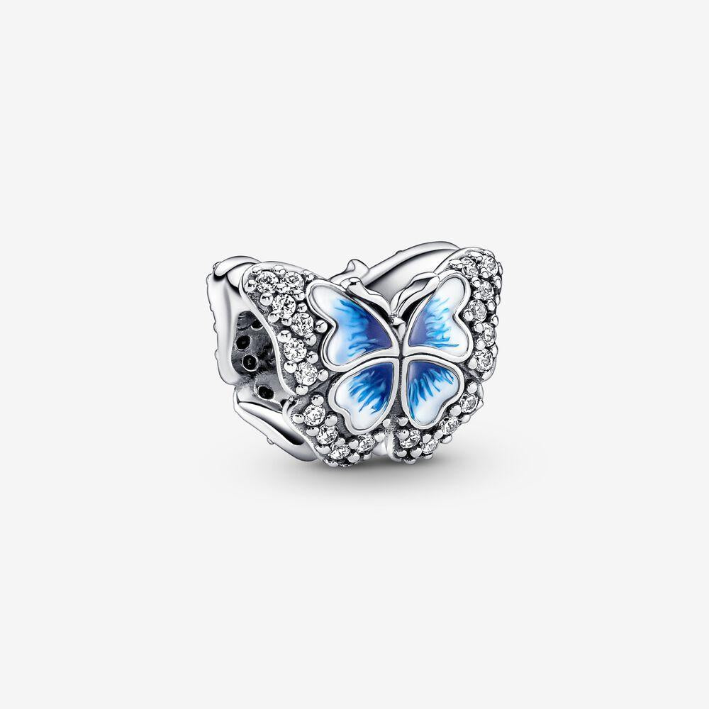 Pandora Sterling Silver Butterfly Charm with Blue Enamel and Clear CZ 790761c01