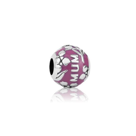 Evolve Stg silver Mum (unconditional love) Fucshia Enamel & Silver Bead Charm