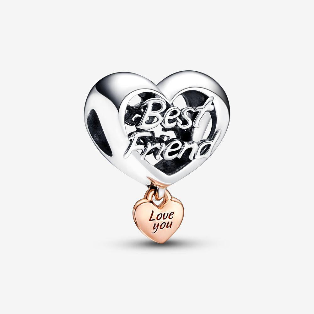 Pandora Sterling Silver & 14ct Rose Gold Plated Love You Best Friend Heart Charm 782243c00