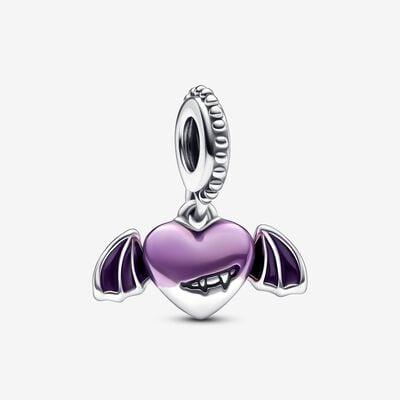 Pandora Sterling Silver Vampire Dangle Heart Charm with Purple Enamel 792290c01
