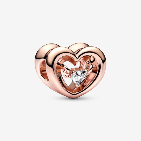 Pandora 14ct Rose Gold Plated Radiant Heart & Floating Stone Charm 782493C01