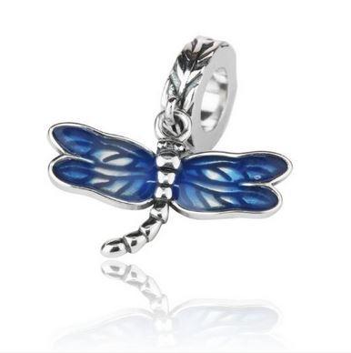 Evolve Blue Dragonfly Pendant Charm (new beginnings) Silver and Enamel Bead Charm Dangle