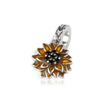 Evolve Sunflower Pendant Charm (radiant) Silver and Enamel Bead Charm Dangle
