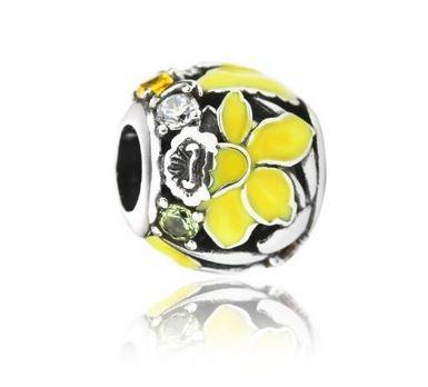 Evolve Daffodil (kindness) Silver and Enamel Bead Charm