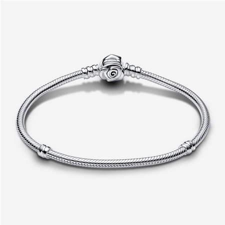 Pandora Sterling Silver Moments Rose in Bloom Clasp Snake Chain Bracelet 593211c00
