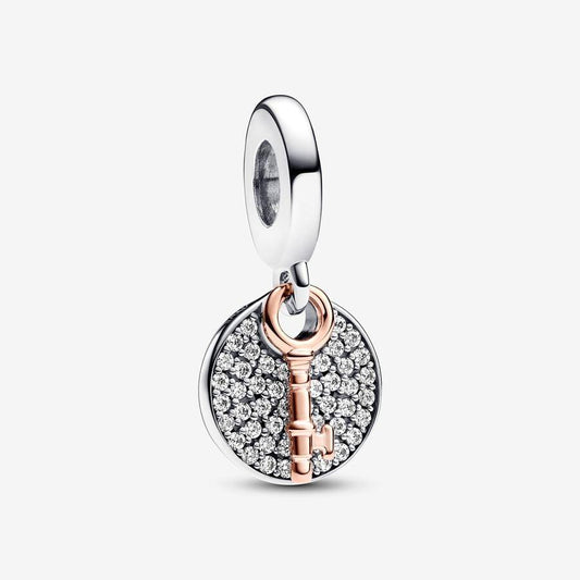 Pandora 14ct Rose Gold Plated & Sterling Silver Key to Happiness Double Dangle Charm 783236c01