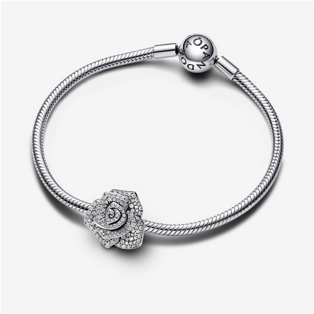 Pandora Sterling Silver Sparkling Rose in Bloom Oversized Charm 793245c01