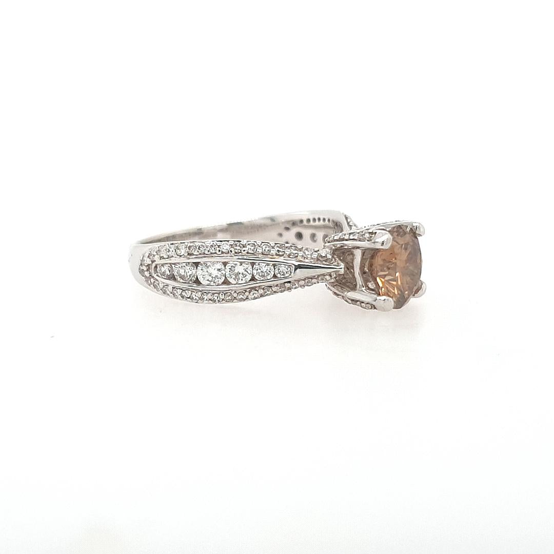 18ct White Gold Natural Dark Champagne diamond Ring with Diamond Shoulders