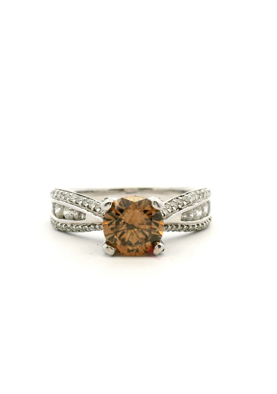 18ct White Gold Dark Champagne & White Diamond Ring