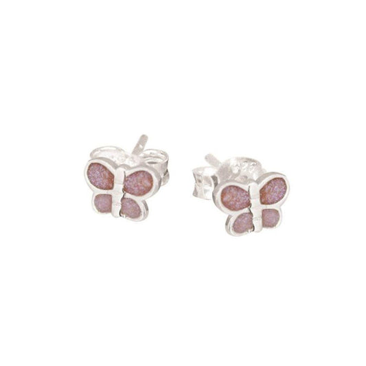 Children's Sterling Silver Sparkling Pink Butterfly Stud Earrings
