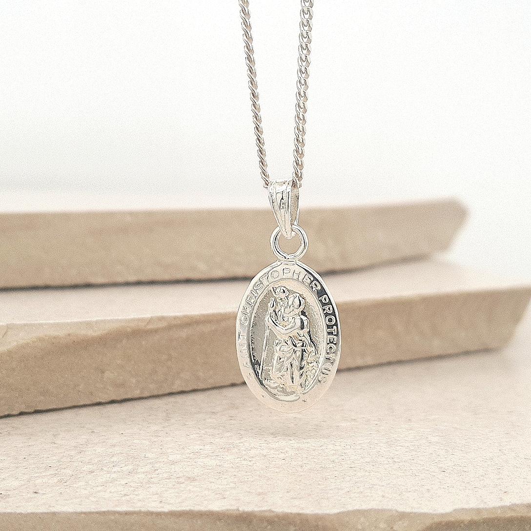 Sterling Silver 15mm Oval St Christopher Pendant