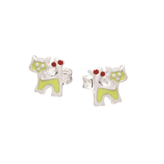 Children's Sterling Silver Enamel Cat Stud Earrings