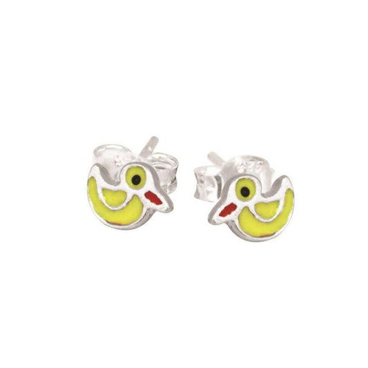 Children's Sterling Silver Enamel Duck Stud Earrings