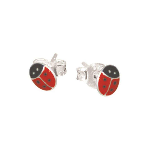 Children's Sterling Silver Enamel Ladybird Stud Earrings