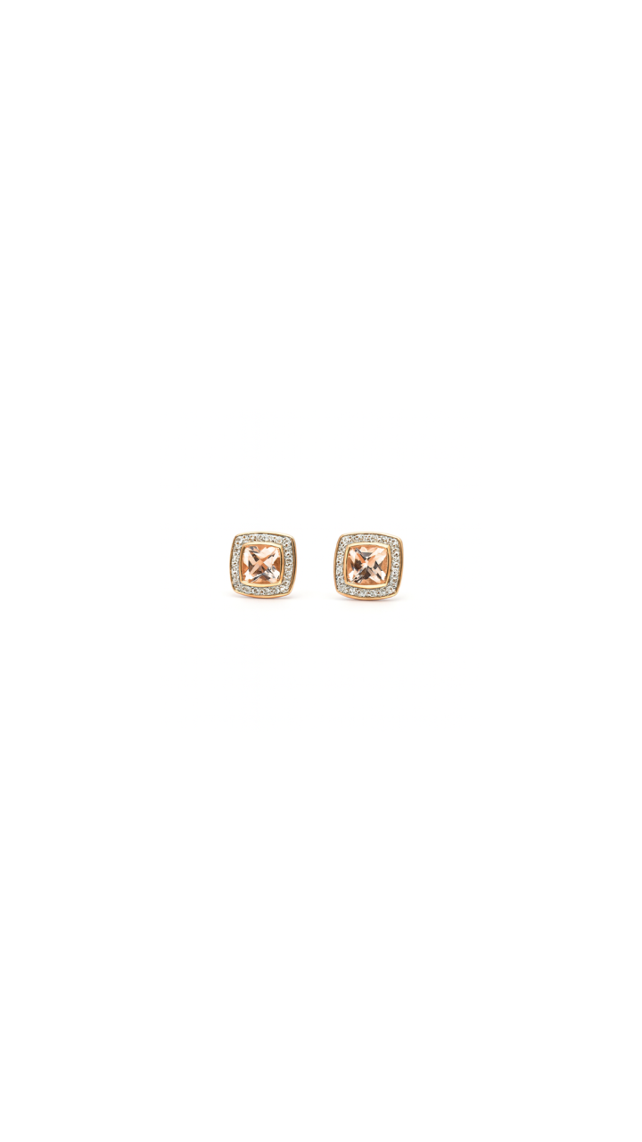 Morganite & Diamond Halo Stud Earrings in 9ct Rose Gold
