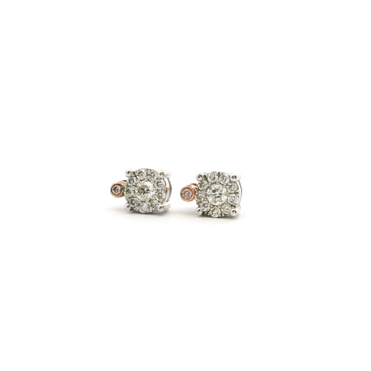 Pink Diamond and White Diamond Cluster 9ct Rose and White Gold Stud Earrings