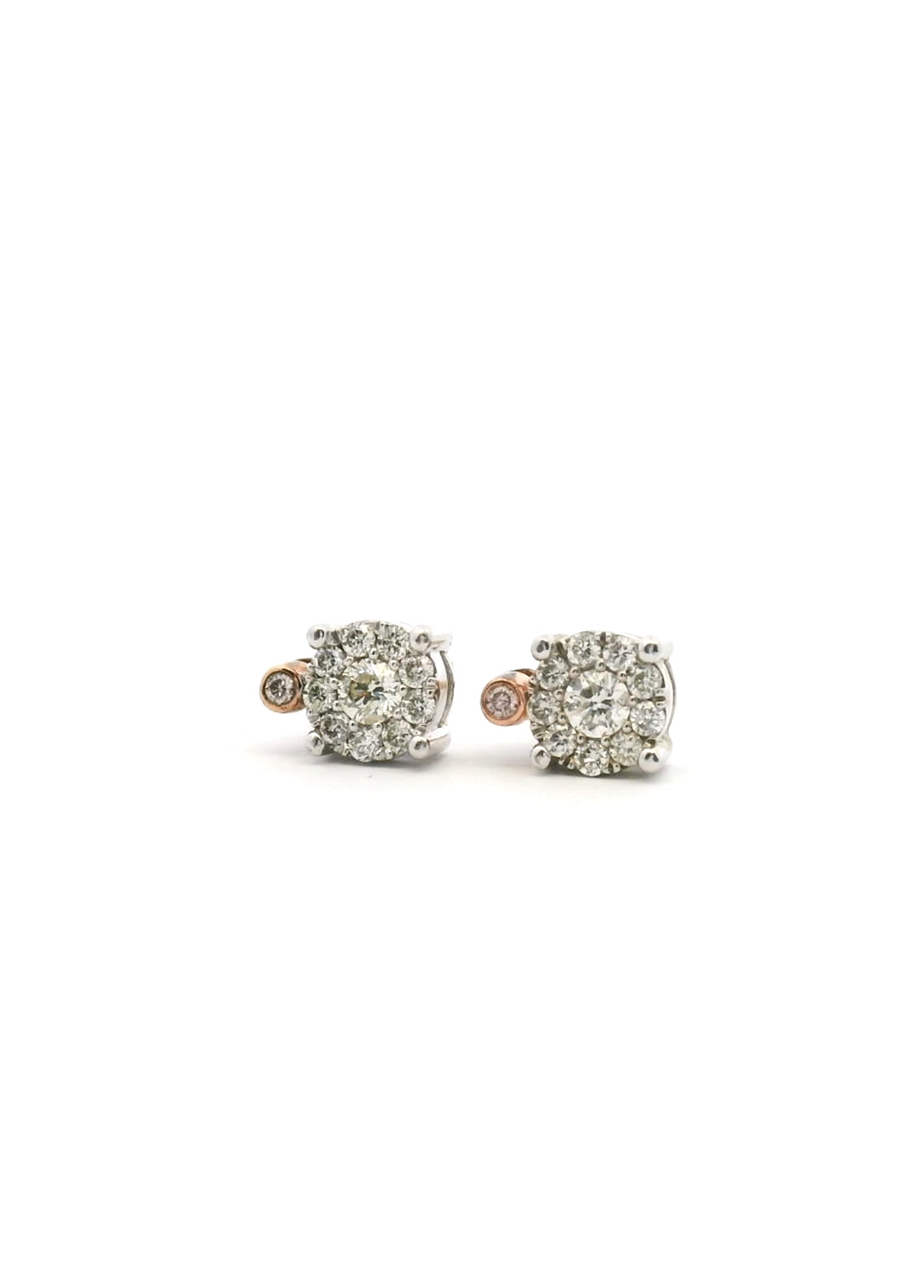 9ct Rose and White Gold Pink and White Diamond Cluster Stud Earrings