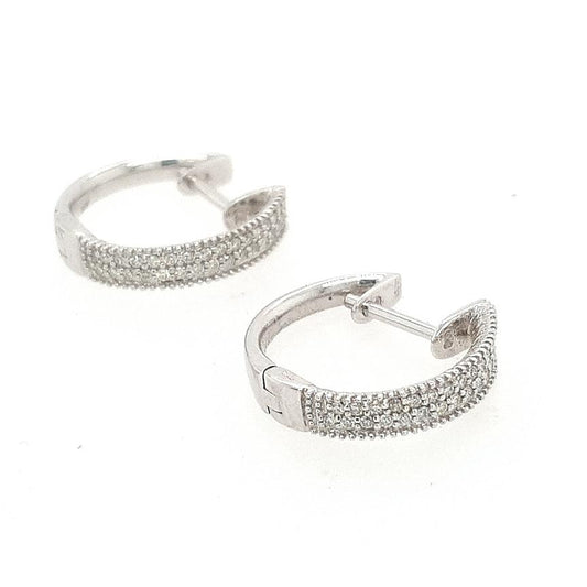 9ct white gold double row bead set Diamond huggie earrings