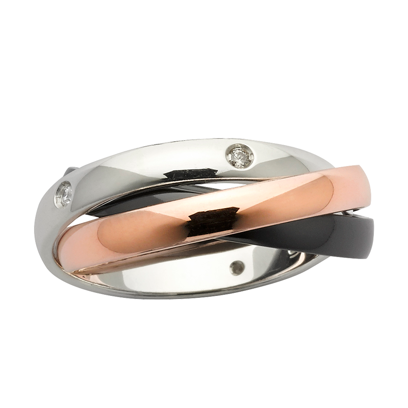 Black Zirconium 9ct white and rose gold diamond set Russian wedding ring